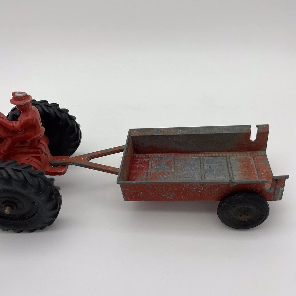 Vintage 1950s MM Minneapolis Moline Die Cast Red Toy Farm Tractor w ERTL Wagon - Image 3 of 4