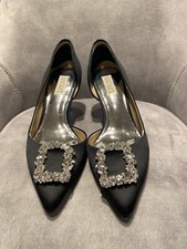 Badgley Mischka Women Cher Rhinestone Pumps Black Satin - Size 8.5