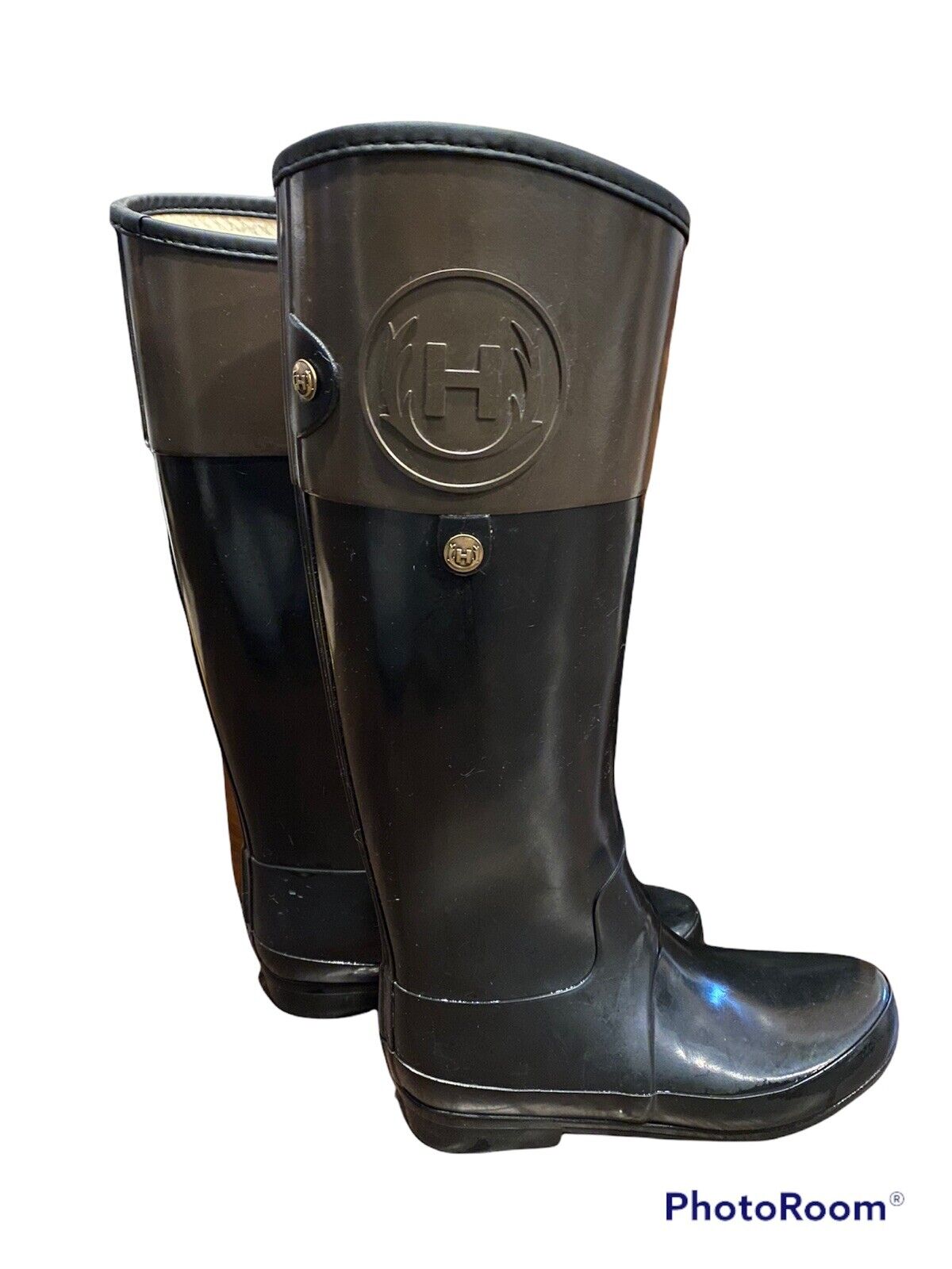 spray cup Pull out Hunter Regent Carlyle Black/Brown Two Tone Shiny Rubber Riding Rain Boots  Sz 7 | eBay