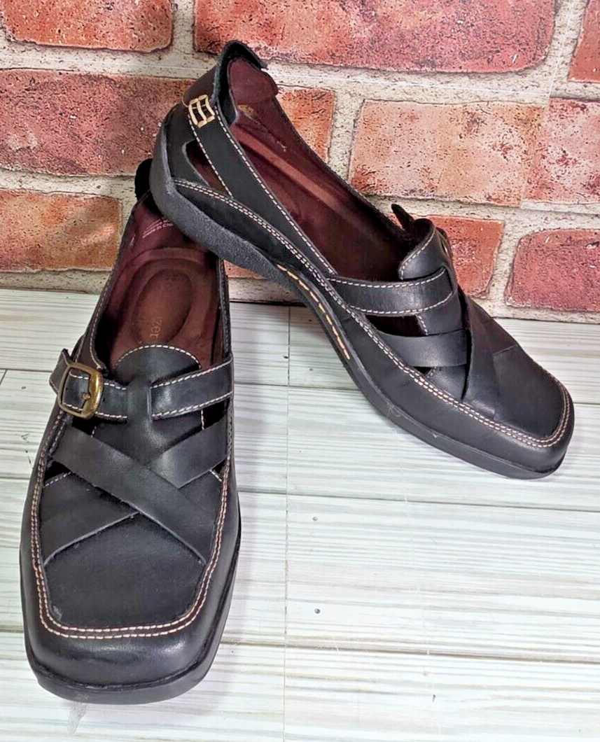 Naturalizer Women's Size 6.5M Shoes Black Leather Comfort Strappy Loafers Buckle