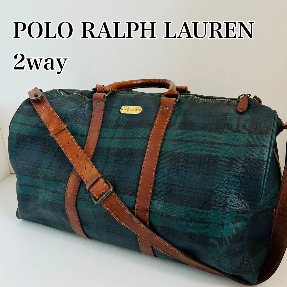 Bolso Boston de viaje bidireccional de cuero PVC a cuadros POLO Ralph Lauren verde Foto 2 de 4