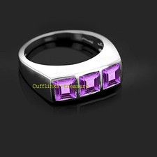 Natural Amethyst Gemstones with 925 Sterling Silver Band For Men's R942