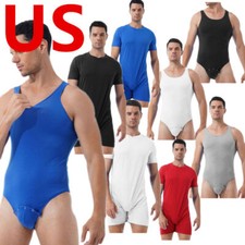 Men Bodysuit Sleeveless Undershirt Press Button Crotch Leotard Romper Pajamas