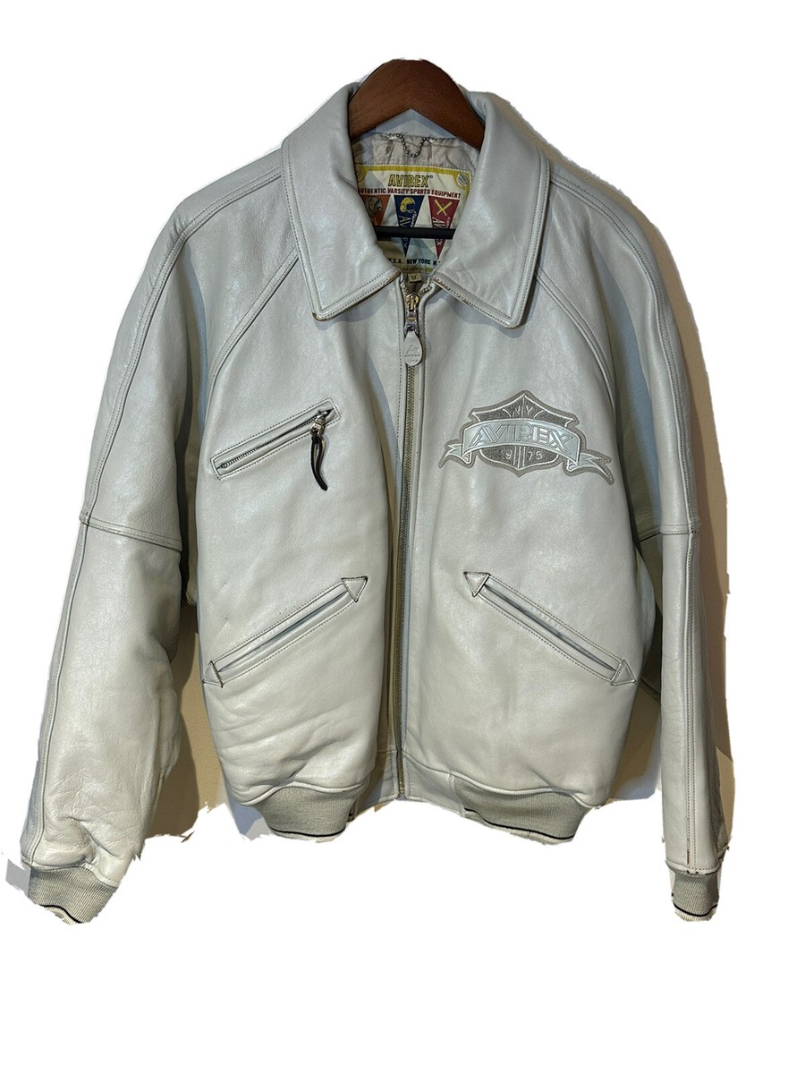 Vintage Avirex Hip Hop Grey Leather Letterman Bomber Varsity Vintage Avirex Hip Hop Grey Leather Letterman Bomber Varsity