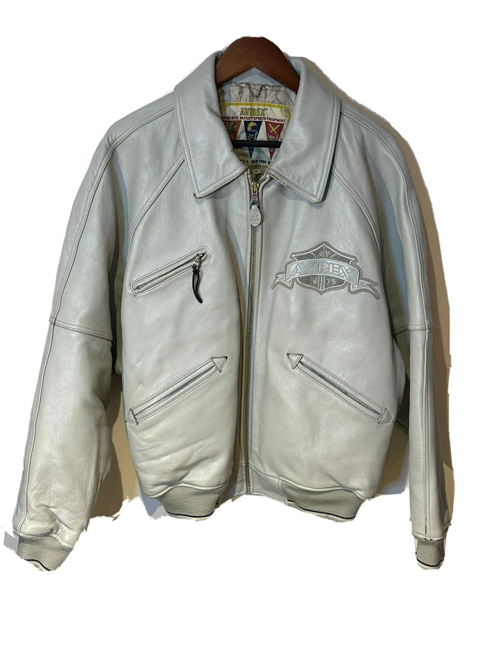 Chaqueta Universitaria Avirex Hip Hop Cuero Gris Letterman Bomber ¡RARA!