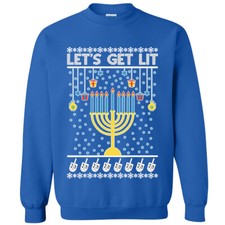 Let's Get Lit Ugly Christmas Sweater Funny Hanukkah Menorah Holiday Sweatshirt
