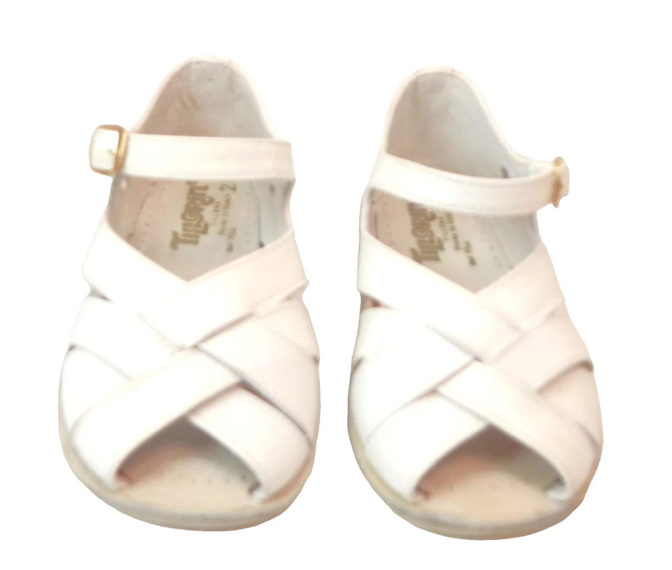 DE OSU - Sandalias Europeas 21 - Bebé Niña Cuero Blanco -Vintage -España -Talla 5 Foto 2 de 4