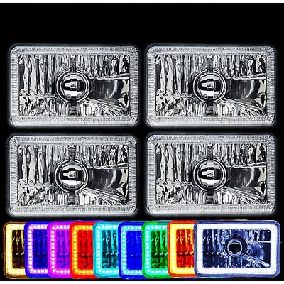 4X6'' Color Change RGB SMD LED Halo Angel Eye Headlight Halogen Light Bulbs Set