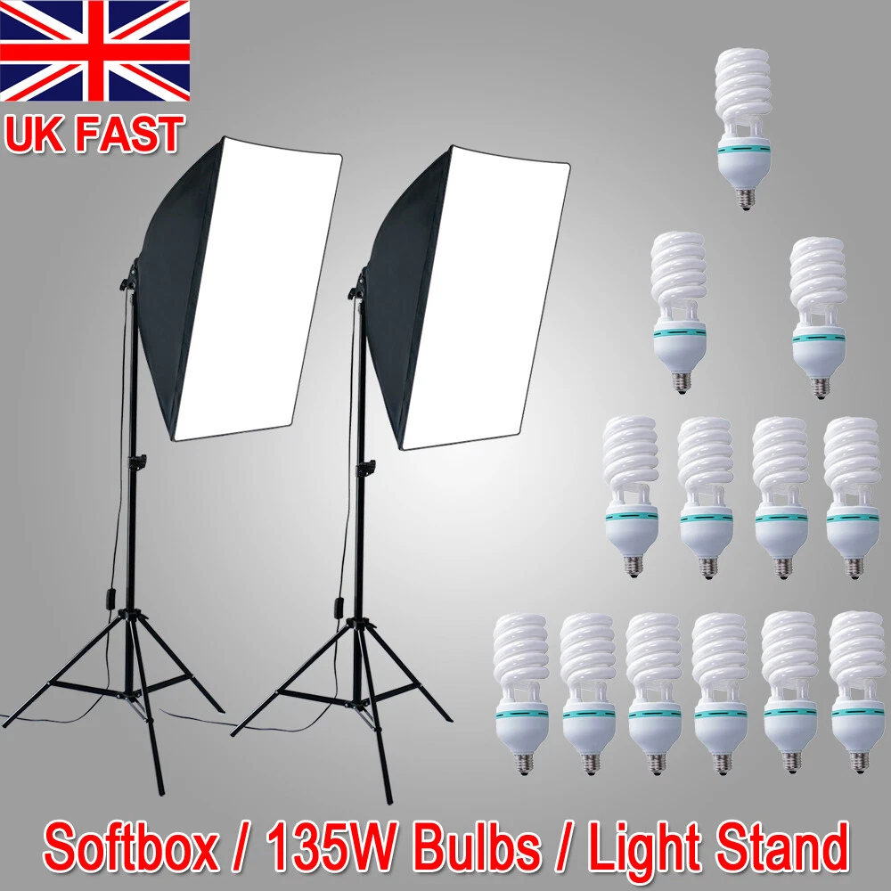 135W Bulb Photography Studio Softbox Continuous Lighting Soft Box Light Stand UK