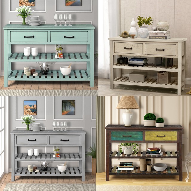 Antique Vintage Console Table Blue Accent Sidesofa Hallway