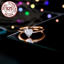 Women Bridal Heart Cubic Zirconia 925 Sterling Silver Champagne Gold Plated Ring