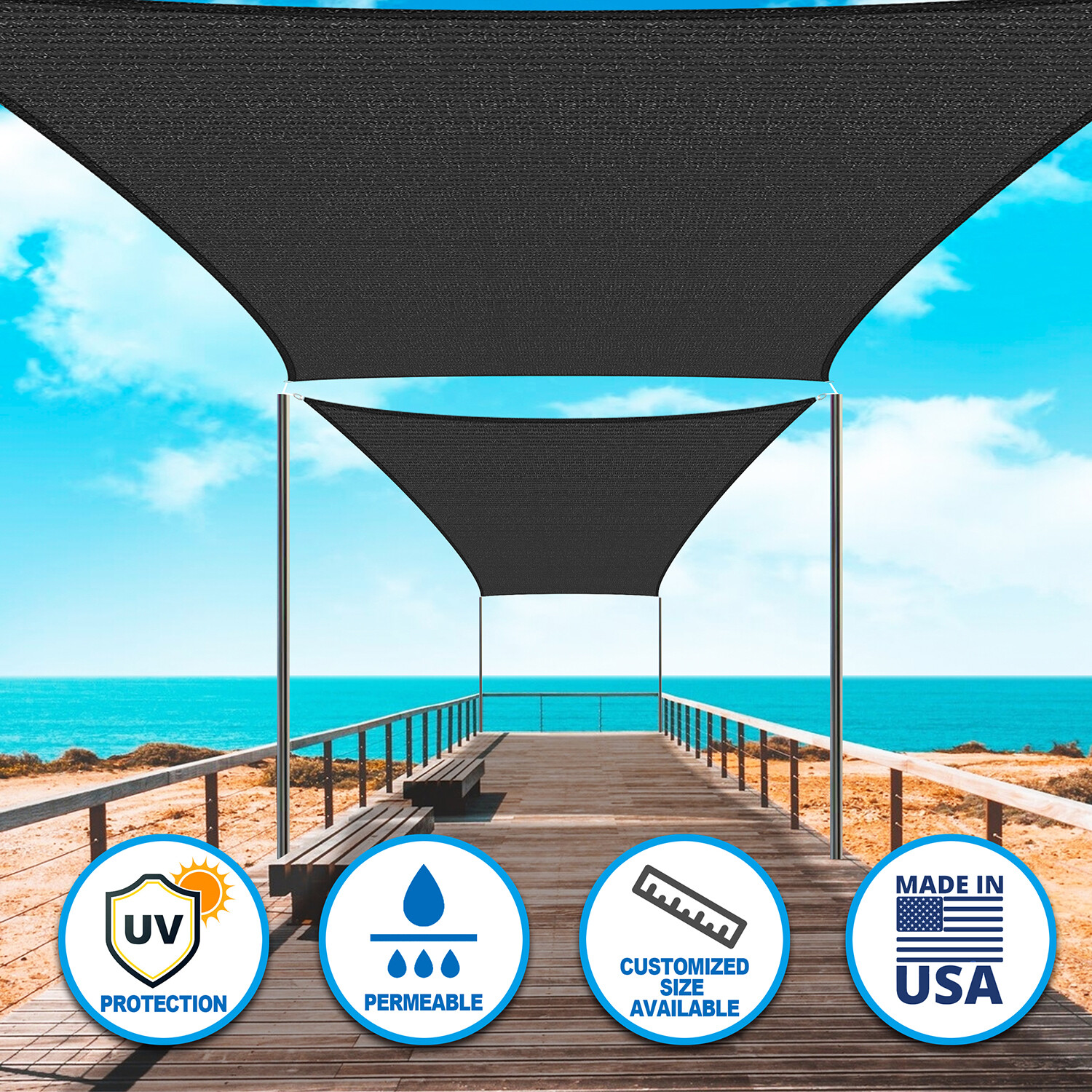 Houssity 18' Sun Shade Sail Canopy Awning Shade Cloth Pool Patio Pergola Cover