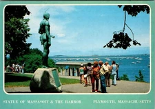 Continental Postcard Statue of Massasoit Harbor Plymouth Massachusetts