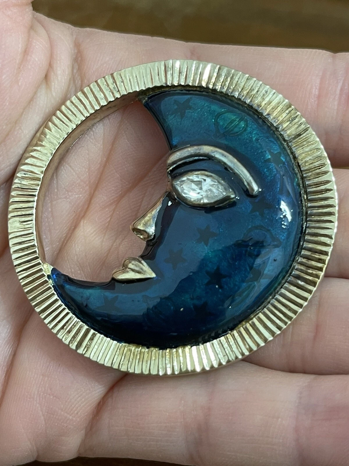 Broche Lune Vintage Bleu Bijoux Fantaisie