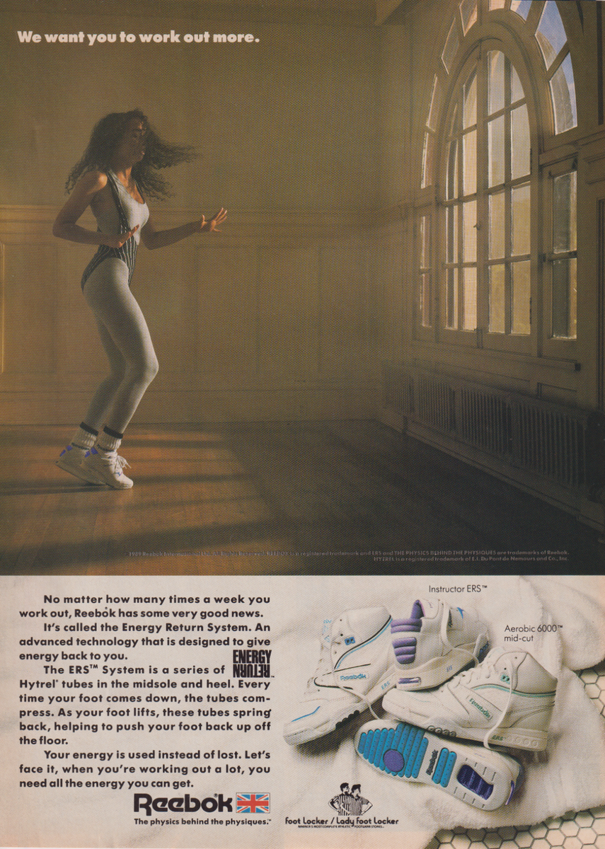 Reebok Athletic Shoes Vintage 1989 Print Ad Page Sexy Girl Exercise Dance