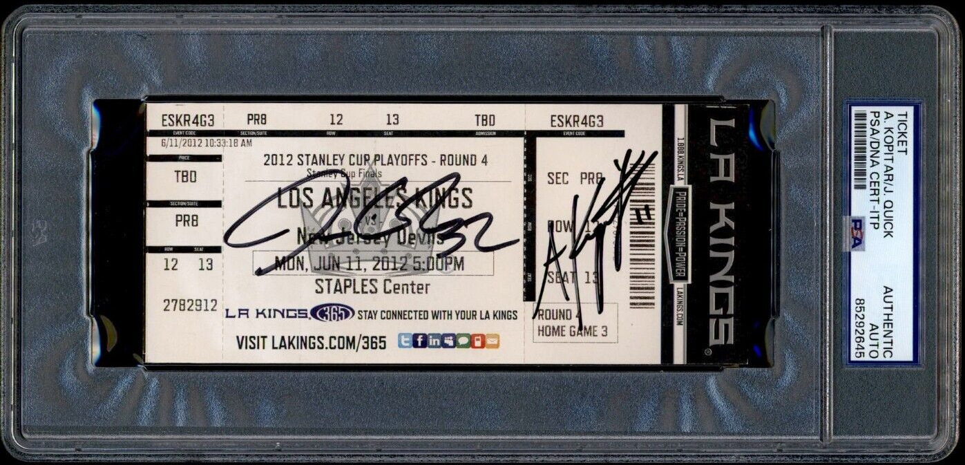 Anze Kopitar Autographed Signed Los Angeles Kings & JONATHAN QUICK LA KINGS 2012 STANLEY CUP GAME 6 TICKET PSA 