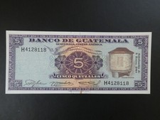 SCARCE 1964 GUATEMALA 5 QUETZALES BANKNOTE (C. AMERICA/CARIBBEAN) ORIGINAL UNC