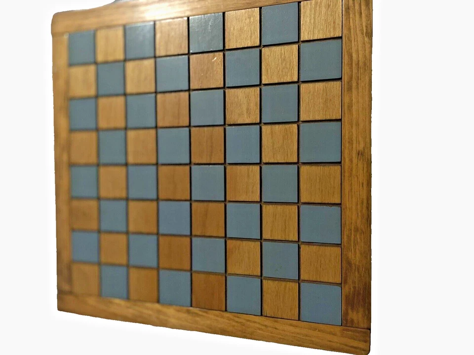 Tablero de ajedrez vintage rústico decoración de campo 12,5" cuadrado hecho a mano incrustación de madera rejilla 8x8 Foto 2 de 4