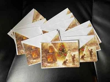 12 SNOWMEN HOLIDAY GREETING CARDS W/ENVELOPES GOLD SCENE CHRISTMAS