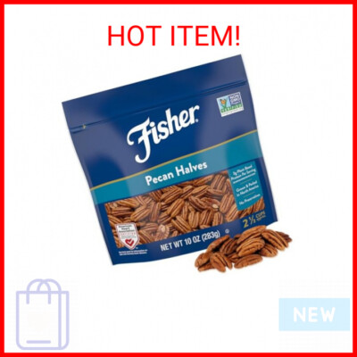 Fisher Chef's Naturals Pecan Halves 10 oz Resealable Bag, Unsalted Raw Nuts for