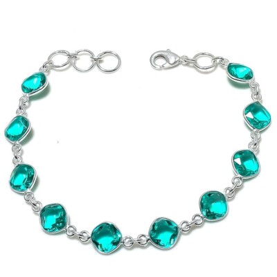 Mint Tourmaline Gemstone Handmade925 Sterling Silver Jewelry Bracelet Sz 7-8''