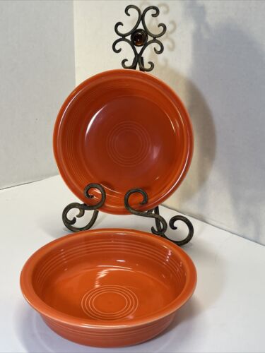 2 Vintage 7 Inch Fiesta Fruit Cereal Serving Bowls Poppy Orange Red Fiestaware - Picture 3 of 11