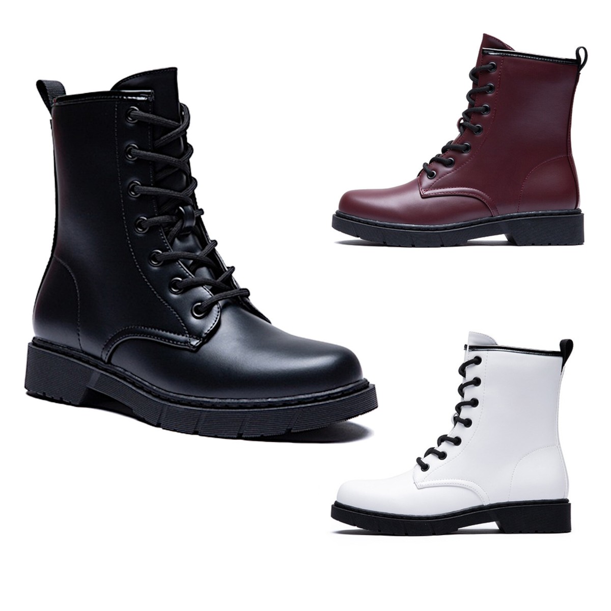 Botas Motard Para Mujeres LH105 Similicuir Con Cremallera Negro Blanco Borgoña