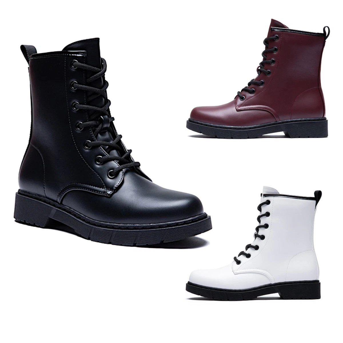 Anfibi donna scarpe stivaletti ecopelle stivali bassi biker lacci