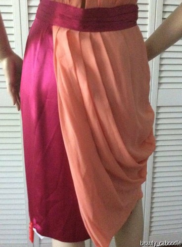 NEW VIKTOR & ROLF Pleated Asymmetric Dress, Orange Powder/Ripe Pink (Size 42) - Picture 9 of 12