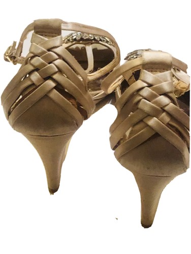 Badgley Mischka Womens Champagne Satin Ankle Strap Wedges Braided Heels Size 8 - 第 4/6 張圖片