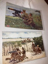 (2)Postcards-WWI US Army Marines Machine Gun Squad Browning 1919+ENGLISH SQUAD