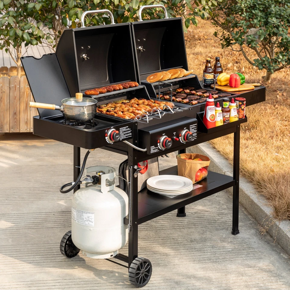 Royal Gourmet 2-Burner Gas and Charcoal Combo Grill with Side Burner - Image 3 of 4