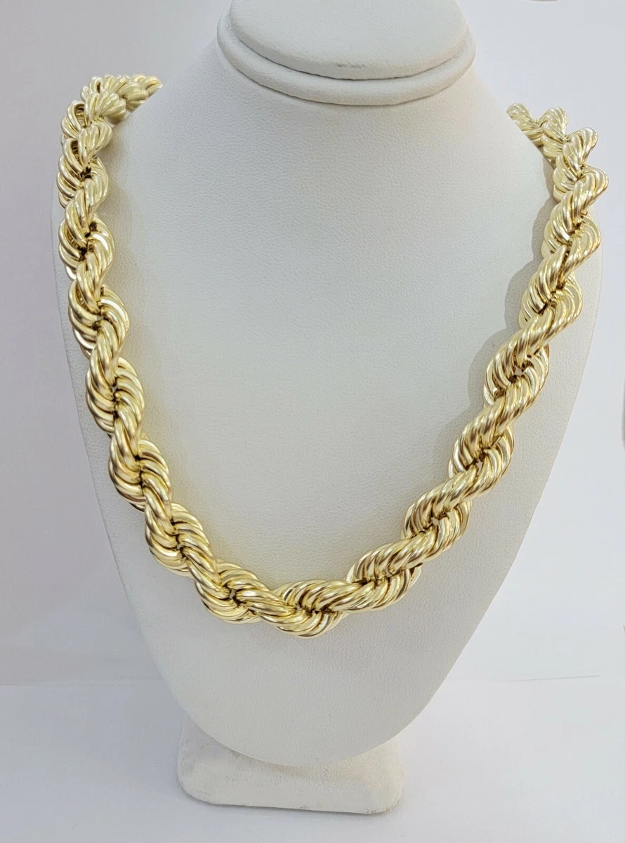 Real 10K Gold Rope Chain Mens Necklace 12mm 22 24 26 28 30 10kt Yellow Gold 28 inch