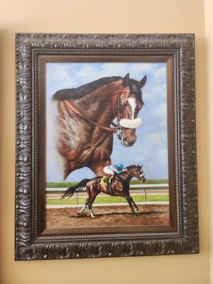 ZENYATTA Race Horse Framed Giclee 33x26 Print On Canvas signed