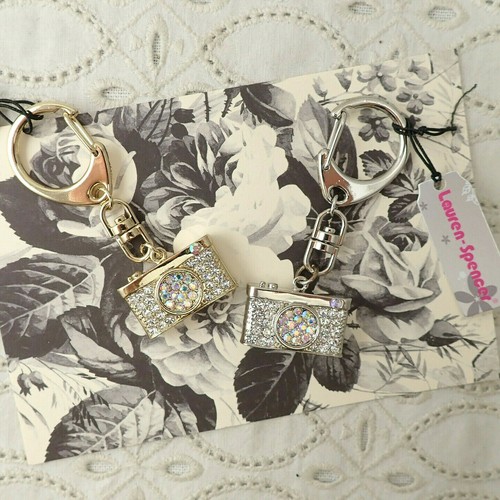 Fashion Pair of Lauren Spencer Pave AB Rhinestone Camera Key Chains NWT - Picture 2 of 5
