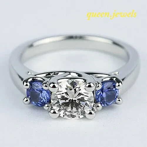 3CT Lab-Created Round Cut Diamond 3-Stone Engagement Ring 14K White Gold Finish - Picture 1 of 5