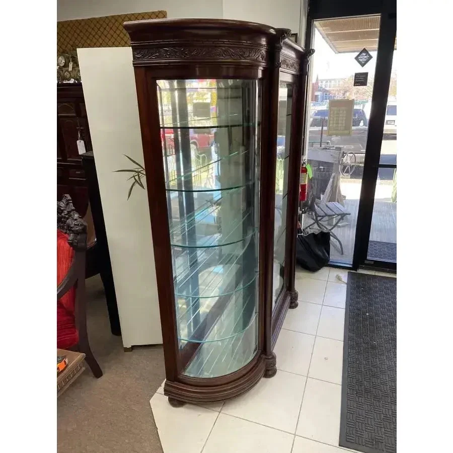 Gabinete de curiosidades de caoba maciza de principios de 1900, parte posterior con espejo, ¡puerta / estantes de vidrio! Foto 3 de 4