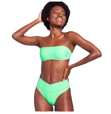 NWT Lime Green Bandeau Bikini Top And Bottoms Removable Straps Wild Fable XXS