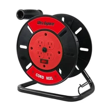 Extension Cord Storage Reel with 4-Grounded Outlets, Heavy Duty Open Cord Ree...