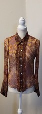 Vintage Y2K Bebe Sheer Ruffle Blouse Abstract Floral M Late 90s Made In USA
