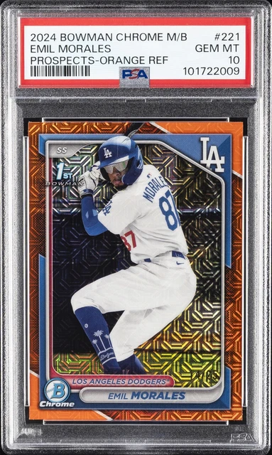2024 Bowman Mega Box Chrome Prospects Orange Refractor Emil Morales 14/25 PSA 10