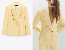 ZARA TAILORED DOUBLE BREASTED YELLOW BLAZER SIZE XS GOLD BUTTONS