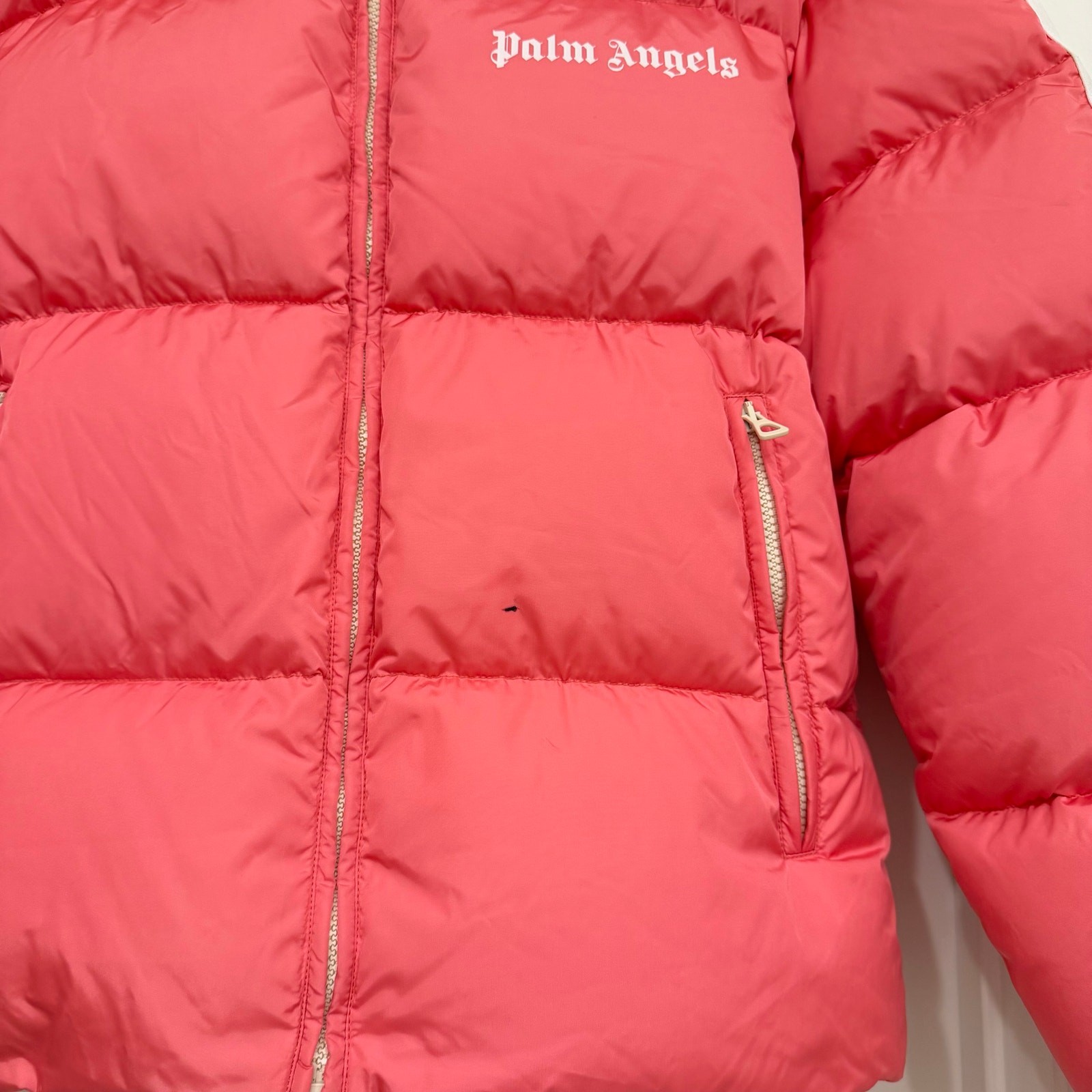 Palm Angels Classic Track Down Puffer Jacket in Pink/White Size XS image 9
