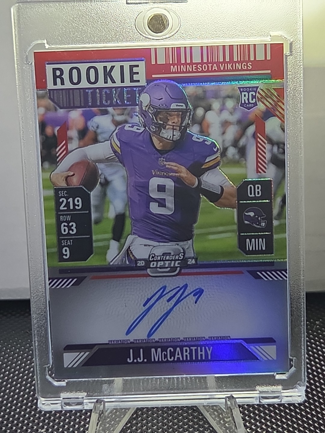 2024 Contenders Optic-Rookie Ticket Auto Variation J.J. McCarthy #101 Red /99 SP
