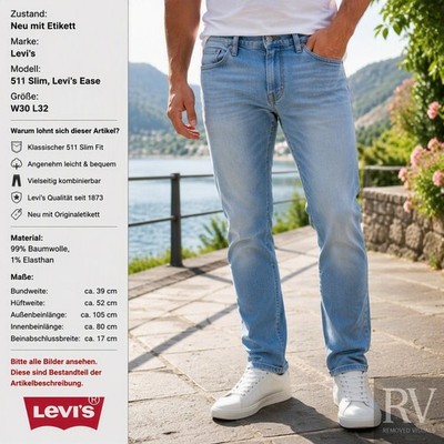 LEVIS 511 Slim Herren Jeans Gr W30 L32 Light Blue Denim Neu mit Etikett