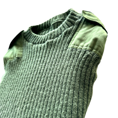 Wooly Pulley Commando Wool Sweater Mens Small Green Shoulder Elbow Patches LS