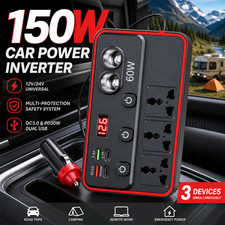 150W Car Power Inverter 12V 24V DC to 110V AC Outlet QC3.0 Fast USB Volt Display