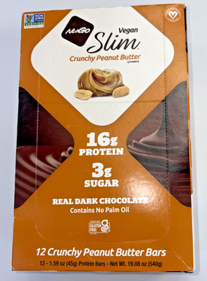 NuGo Slim Dark Chocolate Crunchy Peanut Butter, 16g Vegan Protein, Exp 10/2026