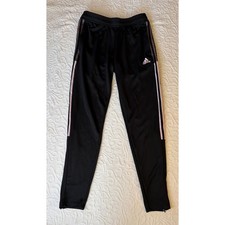 Adidas Womens Black AEROREADY Track Pants Size S Pink Stripes Zippers at ankles