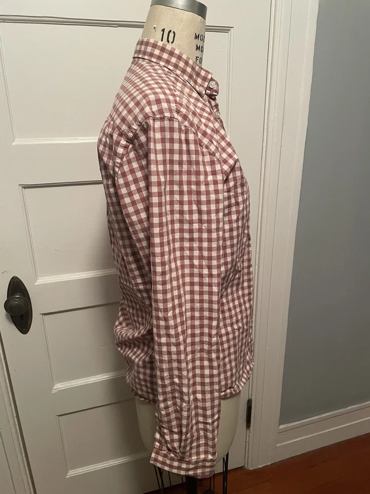 FRANK & OAK Mens BUTTON DOWN DRESS Shirt — M Tan/Maroon CHECK Cotton Branford - Image 2 of 4